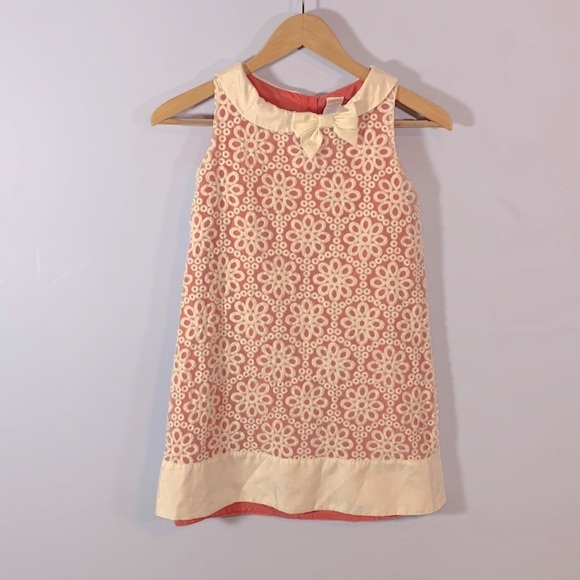 Gymboree 10 girls pink white floral shift dress sleeveless Bow collar daisy lace - Picture 1 of 4